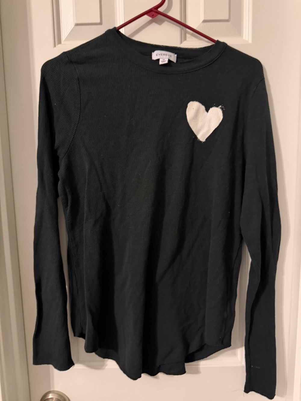 Evereve Black Long Sleeve Tee with White Heart Patch